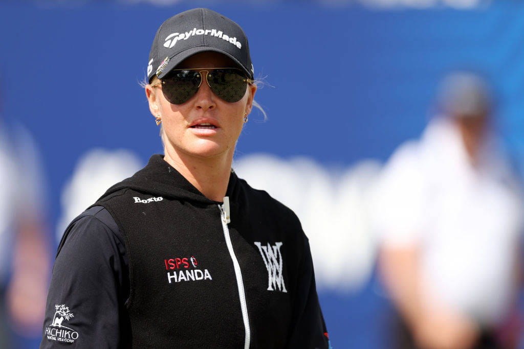 Charley Hull wearing sunglasses at Walton Heath